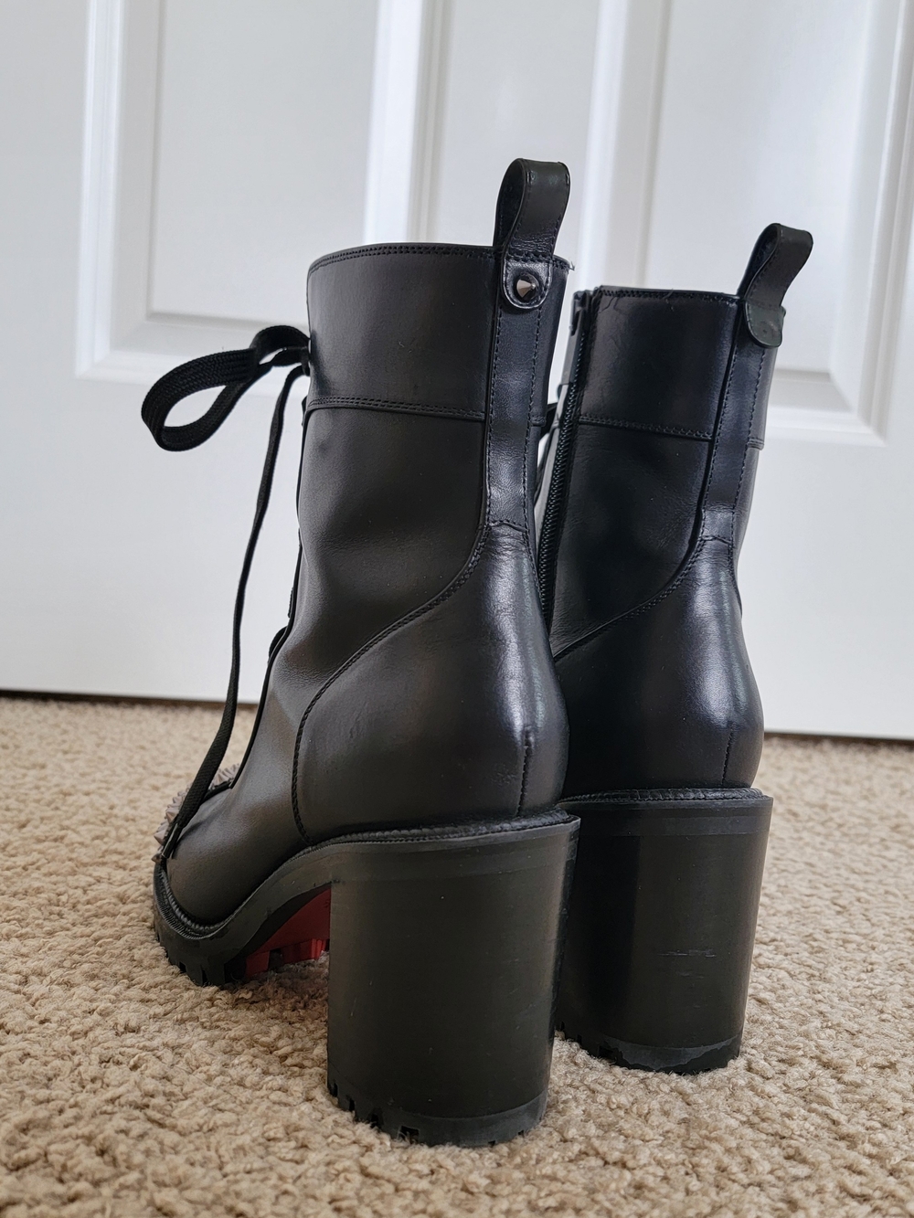Christian Louboutin Black Leather Lace-Up Studded Ankle Boots Size 36. 5 - Picture 4 of 15